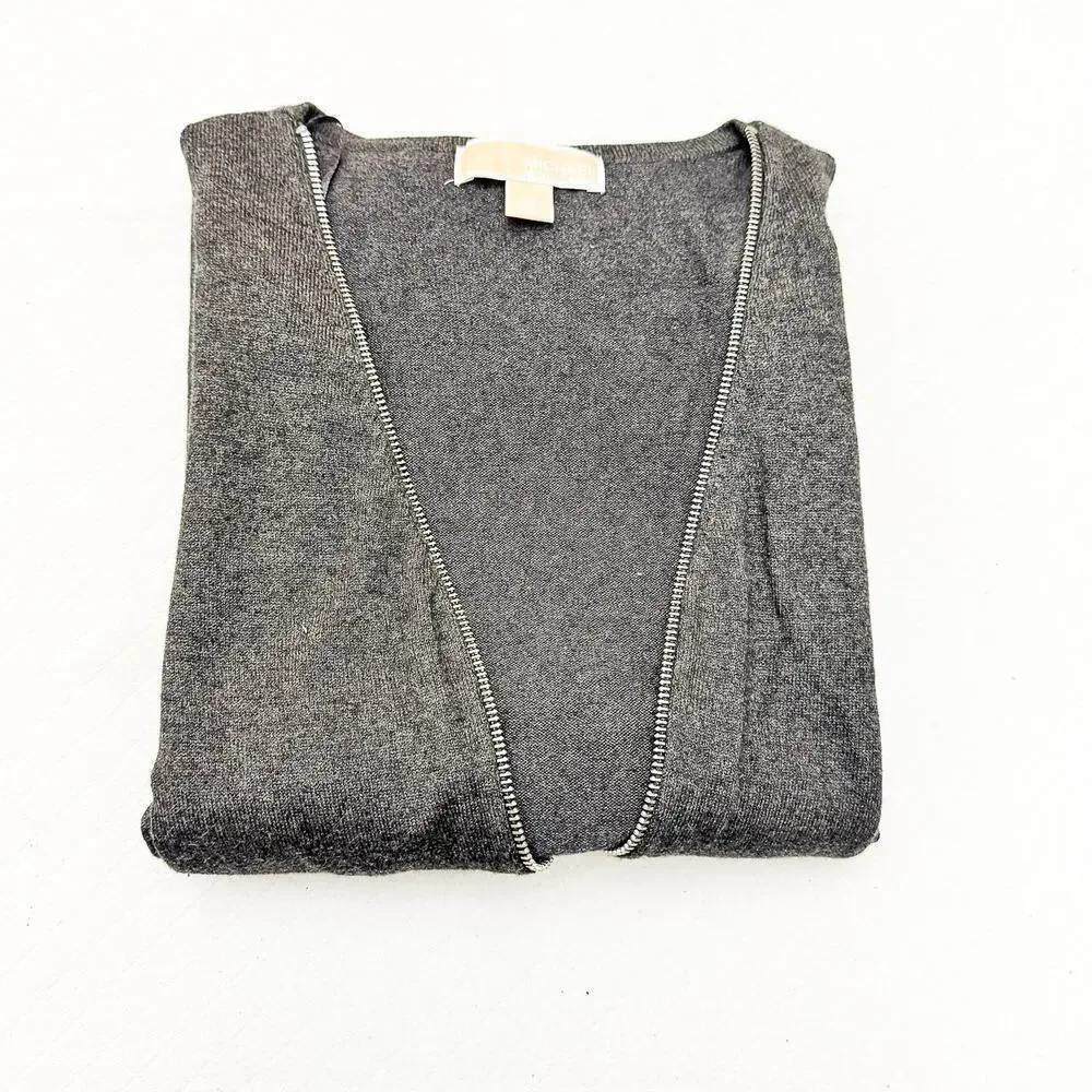Michael Kors Deep V-Neck Zipper Adjustable Gray Knee Length Dress Size M